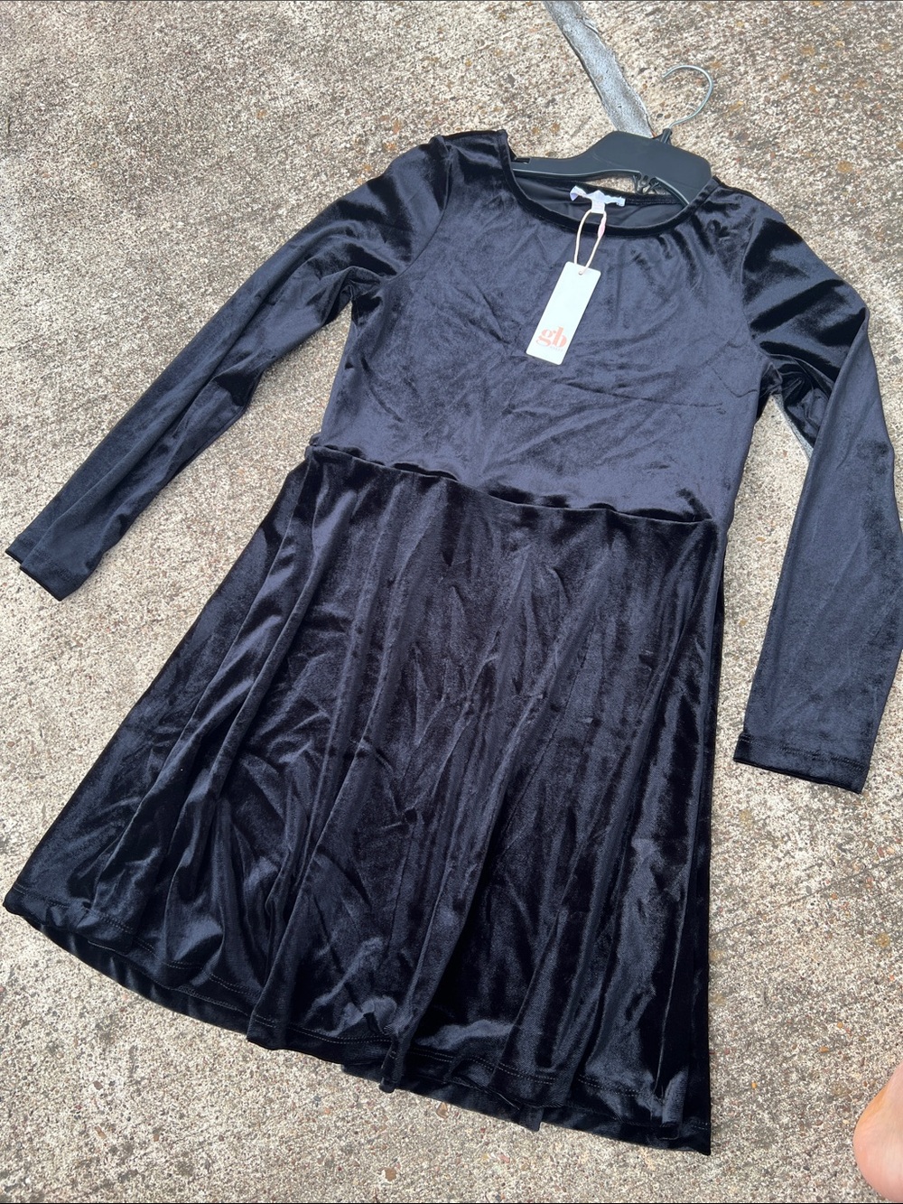 GB girls Black Velvet Long-Sleeve Skater Dress